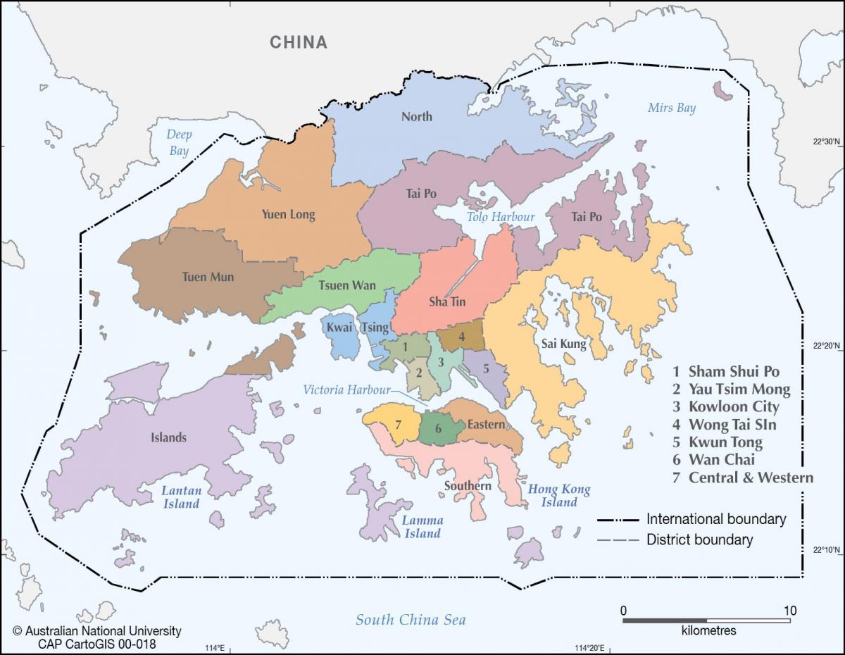 Mapa do distrito de Hong Kong