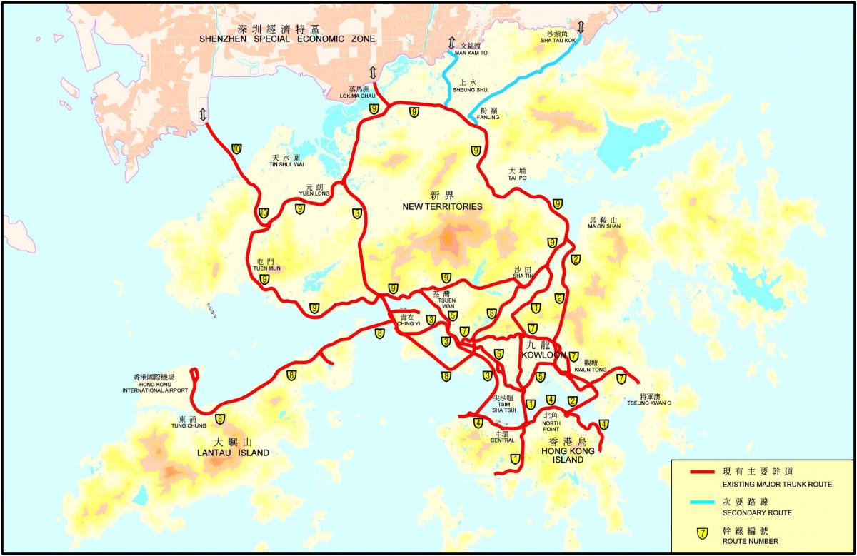 Mapa de estradas de Hong Kong