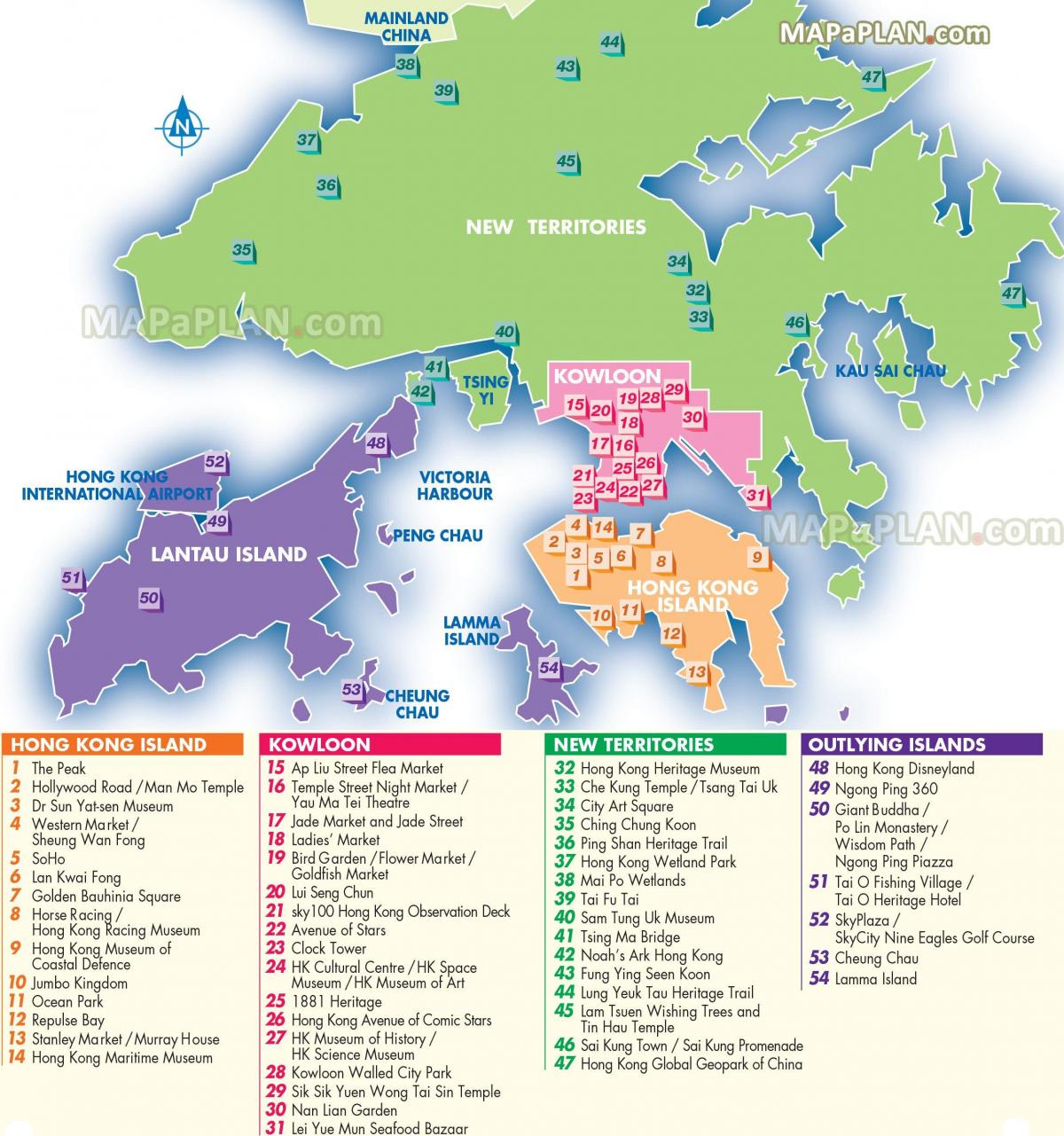 Mapa das paisagens de Hong Kong